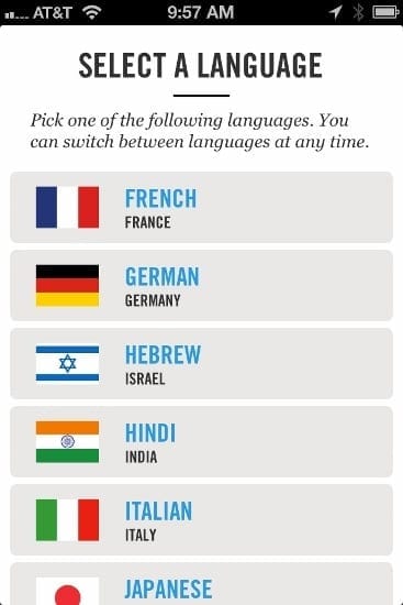 First, choose the language that you'd like to learn.