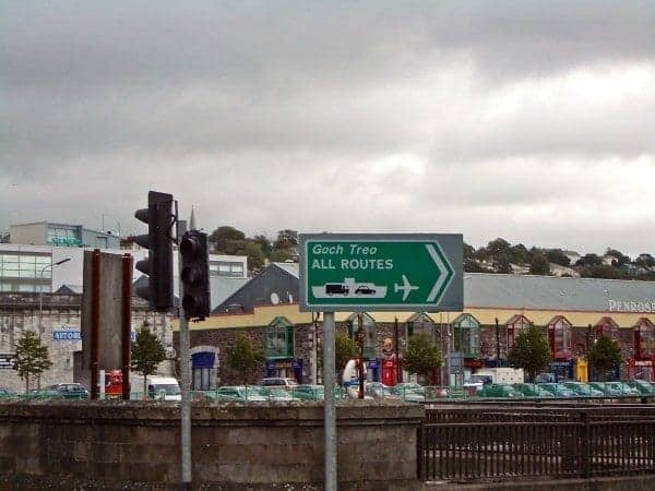 Walking to the bus stop in Cork.