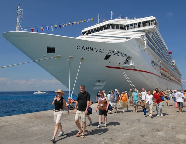 The Carnival Freedom docked in Cozumel.