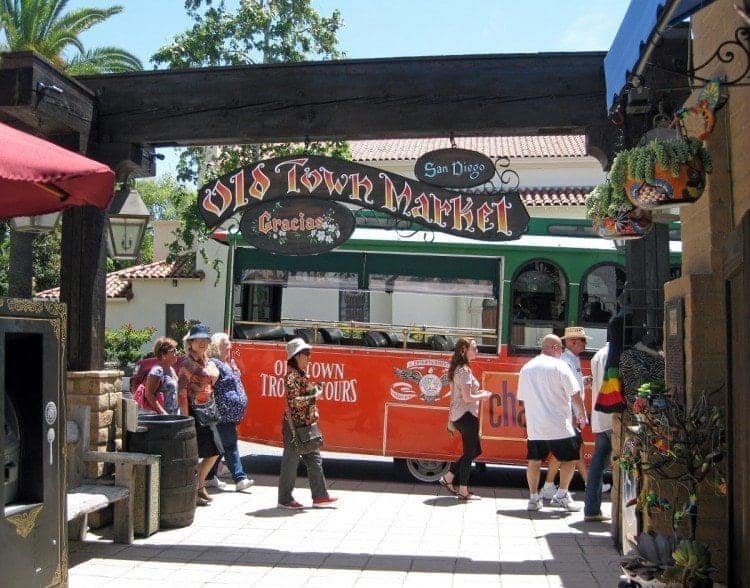 San Diegoโs Old Town is one of 11 scheduled stops on the Old World Trolley Tour which covers a 25-mile route.