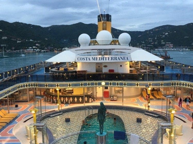 It's a beautiful sunset sailaway from St. Lucia aboard the Costa Mediterranea.