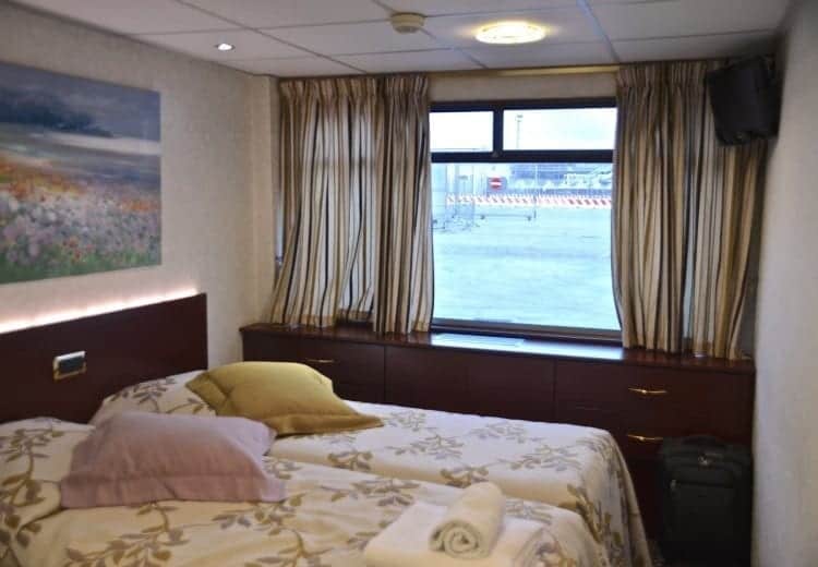 My CroisiEurope Michelangelo stateroom on the Upper Deck with two twin beds. 