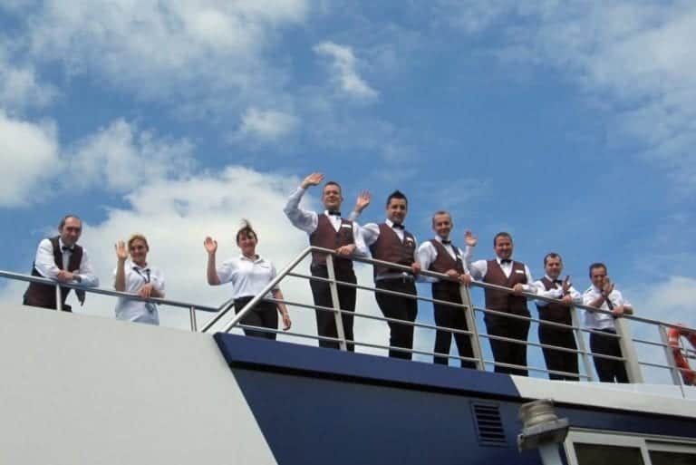 The cruise from AmaWaterways lined up to wave goodbye when I had to leave the ship one day early.
