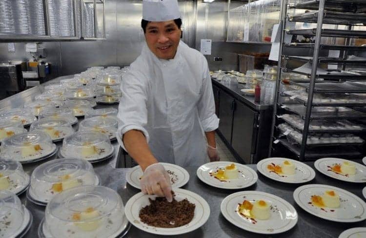 The galley aboard the Queen Mary 2