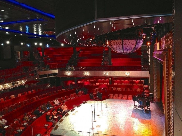 The Queen Mary 2 Royal Court Theatre is the main stage for nightly performances and stage productions. The tour takes you backstage.