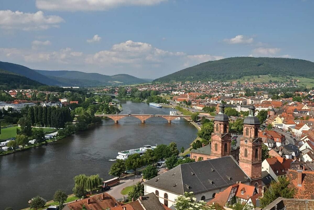 Scenic view from atop Miltenberg Castle on the Main River.