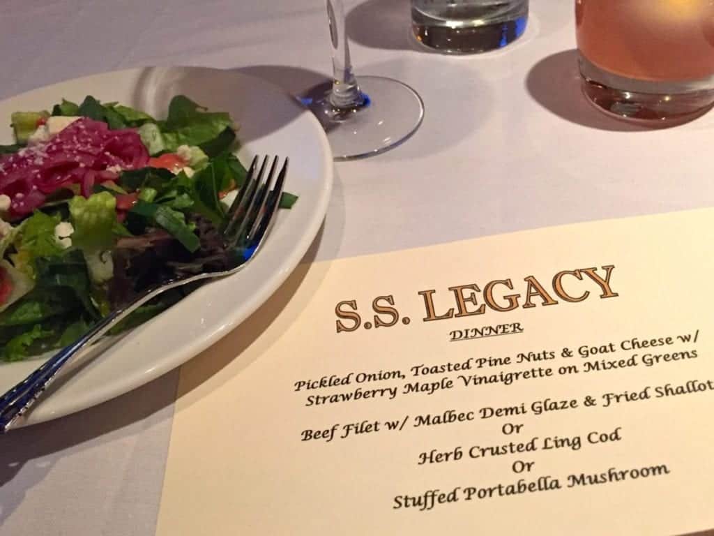 Un-Cruise Adventures S. S. Legacy Welcome Aboard Dinner menu.