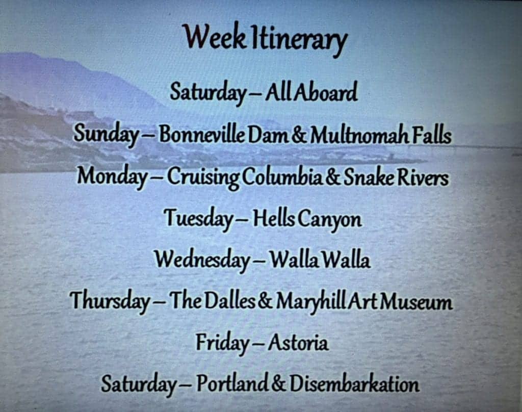Un-Cruise Adventures Columbia River Cruise weekly itinerary