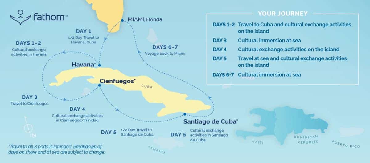 The route of Adonis as it nearly circumnavigates Cuba on the new cruise to Cuba itineraries.