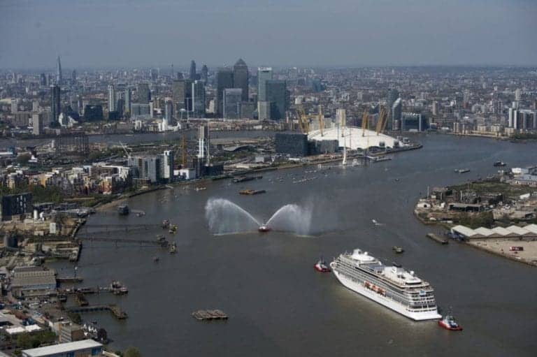 Viking Sea arrives into Greenwich, London via the River Thames for the christening ceremony.