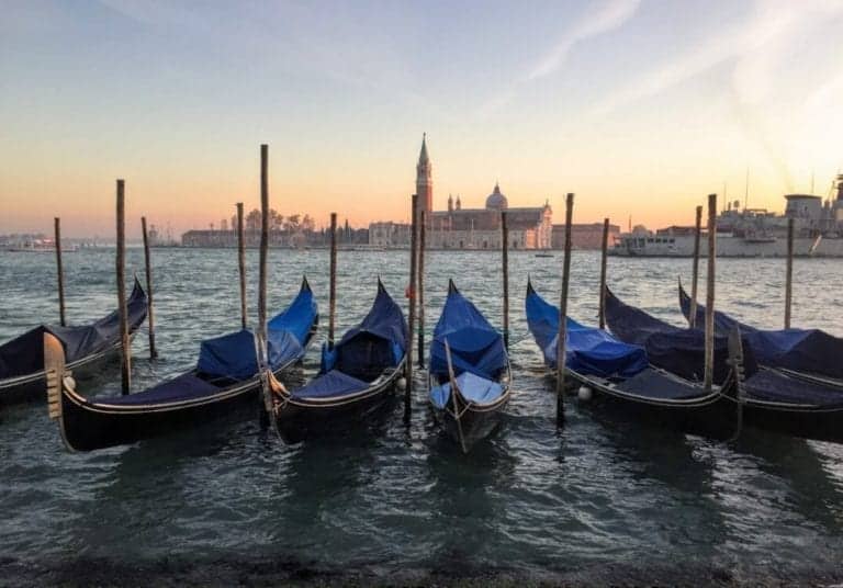Venice gondolas at sunset