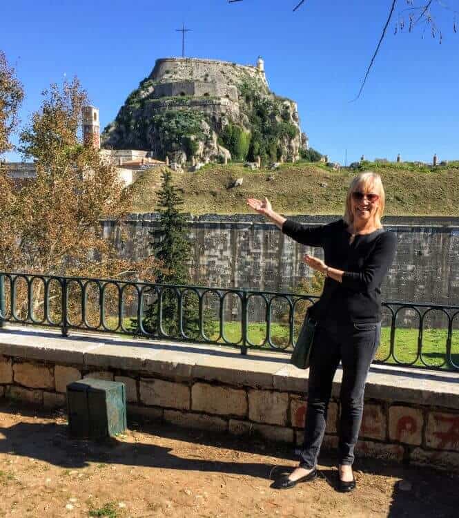 Day in Corfu at Old Fortress At the bus stop for cruise lines at the Old Fortress