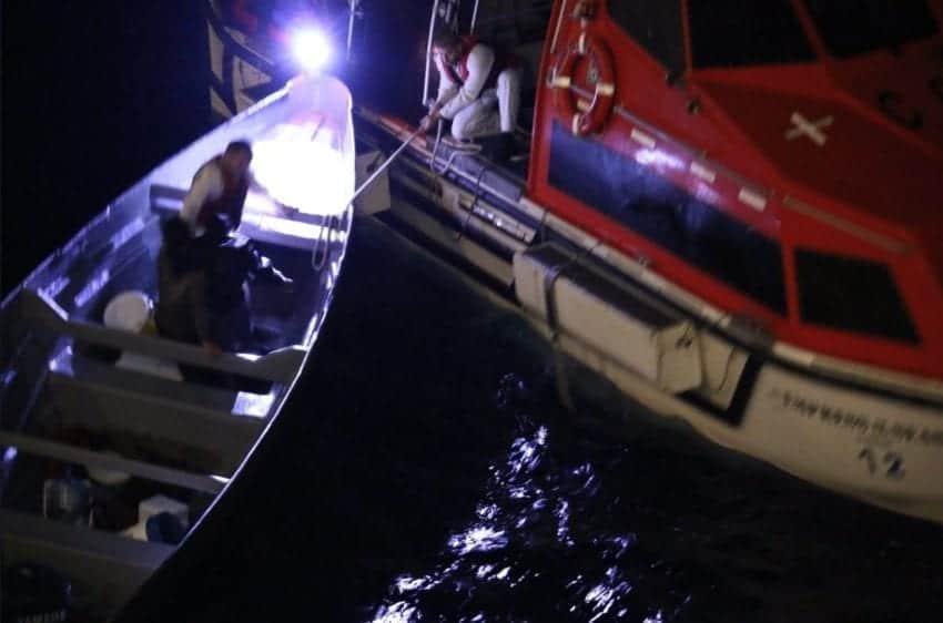 Cruise ship Empress of the Seas rescues stranded fishermen.