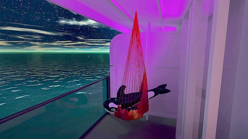 Virgin Voyages first cruise ship, Scarlet Lady and a hammock.