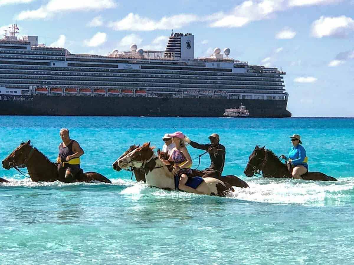 Half Moon Cay Sherry Laskin on horseback in the ocean
