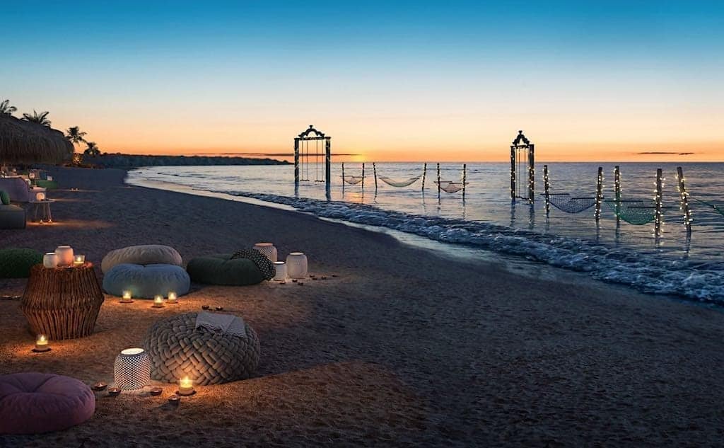 The Beach Club bonfires at sunset.