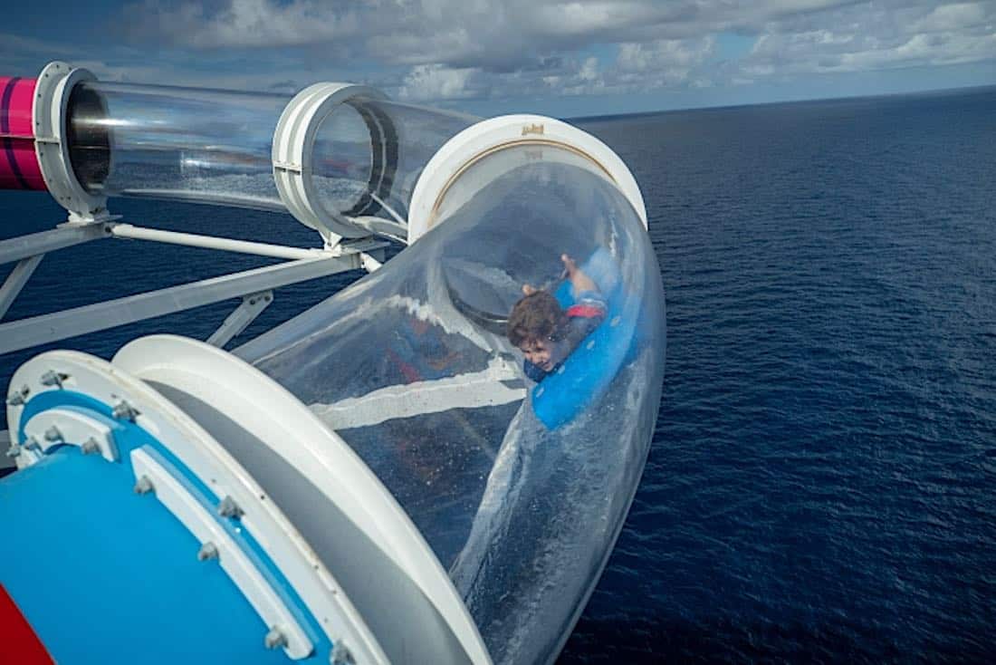 Navigator of the Seas head-first Riptide waterslide.