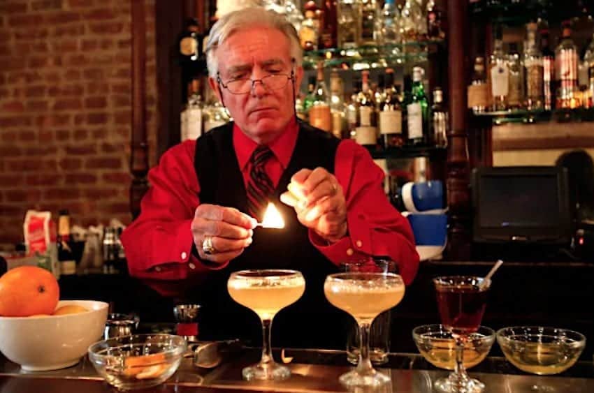 Flaming drink by Dale DeGroff on Holland America's new craft cocktail menu. 