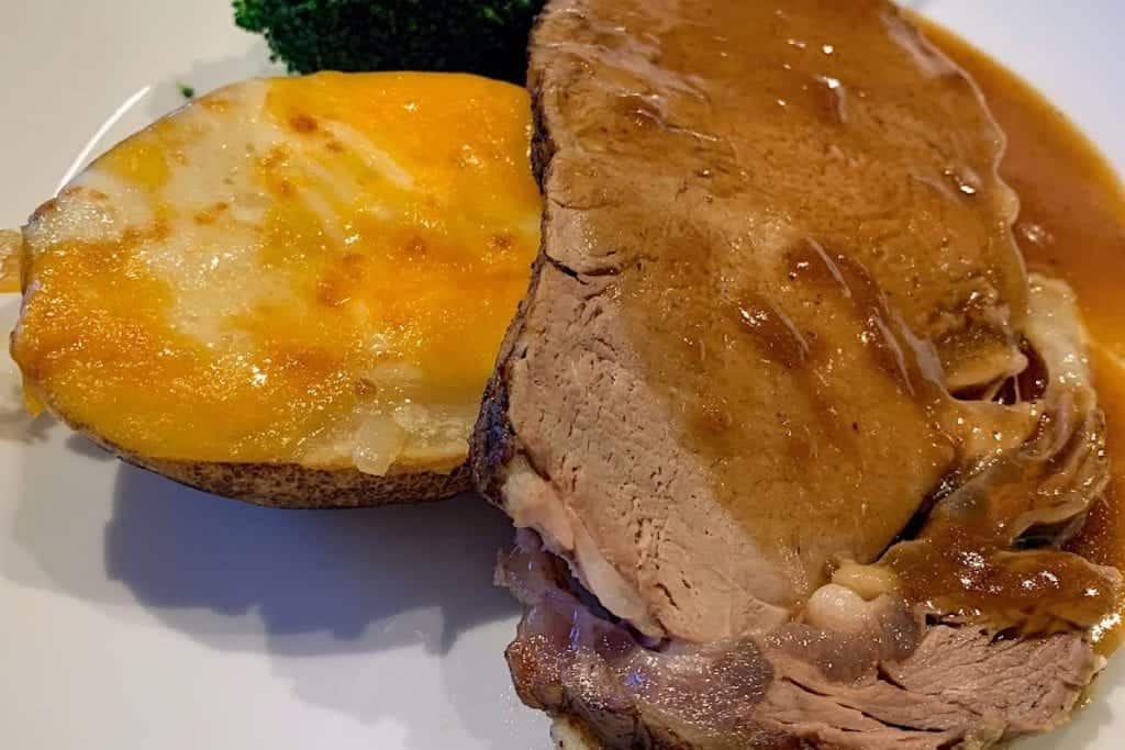 Prime Rib dinner with a baked potato on the first night.