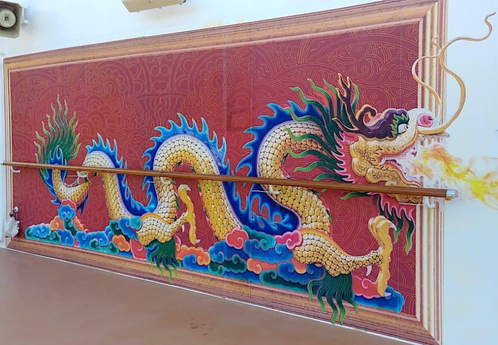 Painting of a colorful dragon on Majestic Princess outdoor deck.