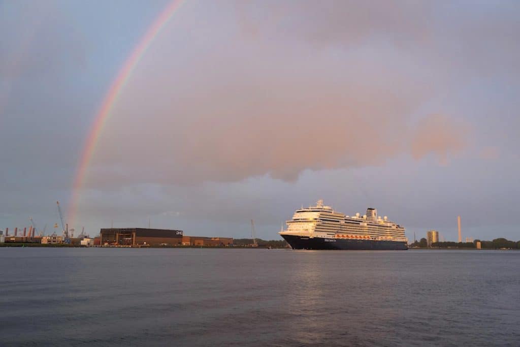 Holland American Rotterdam arrives into Rotterdam for naming ceremony.
