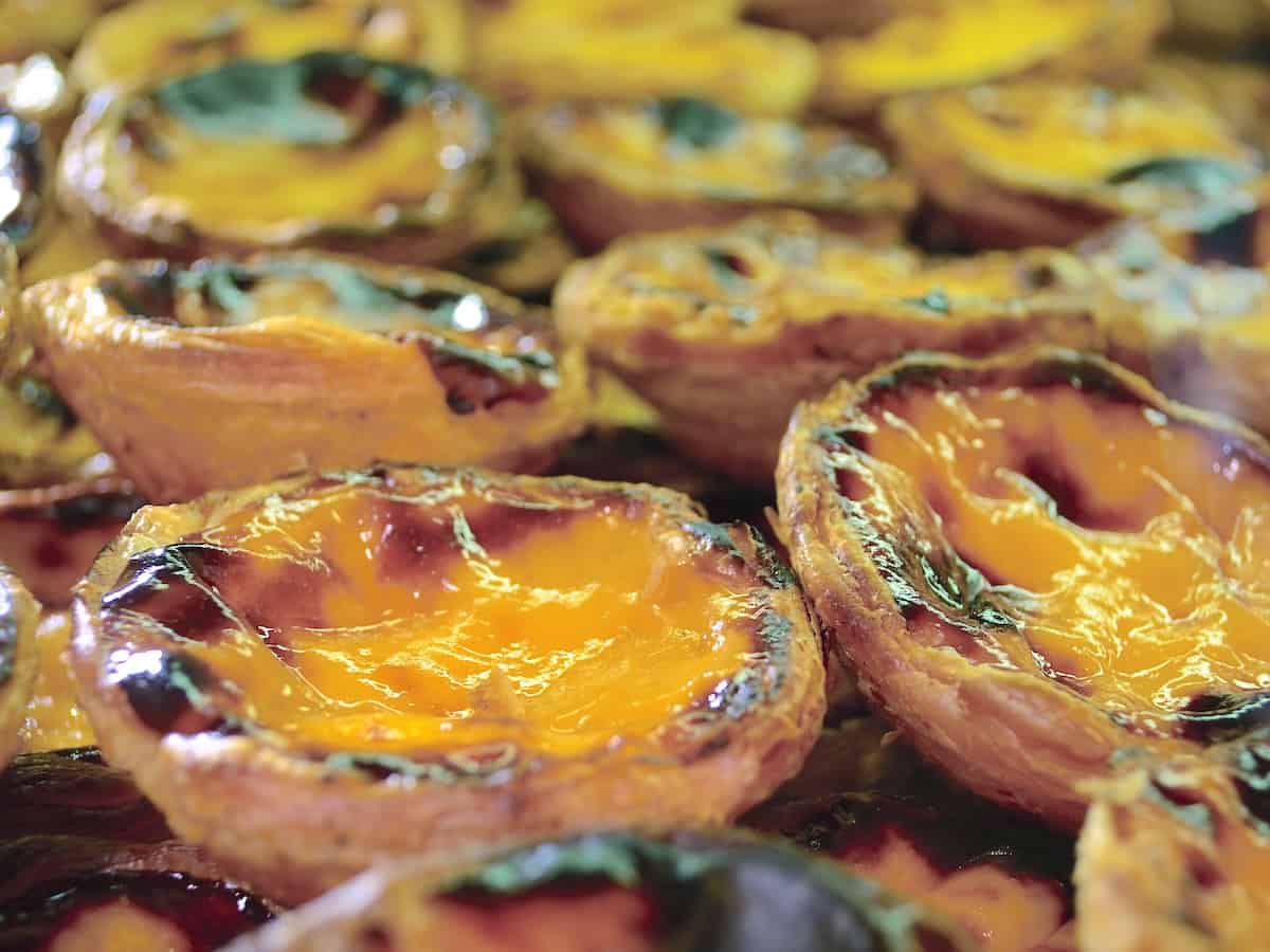 A tray of Pasteis de Belem, little custard pies in Lisbon.