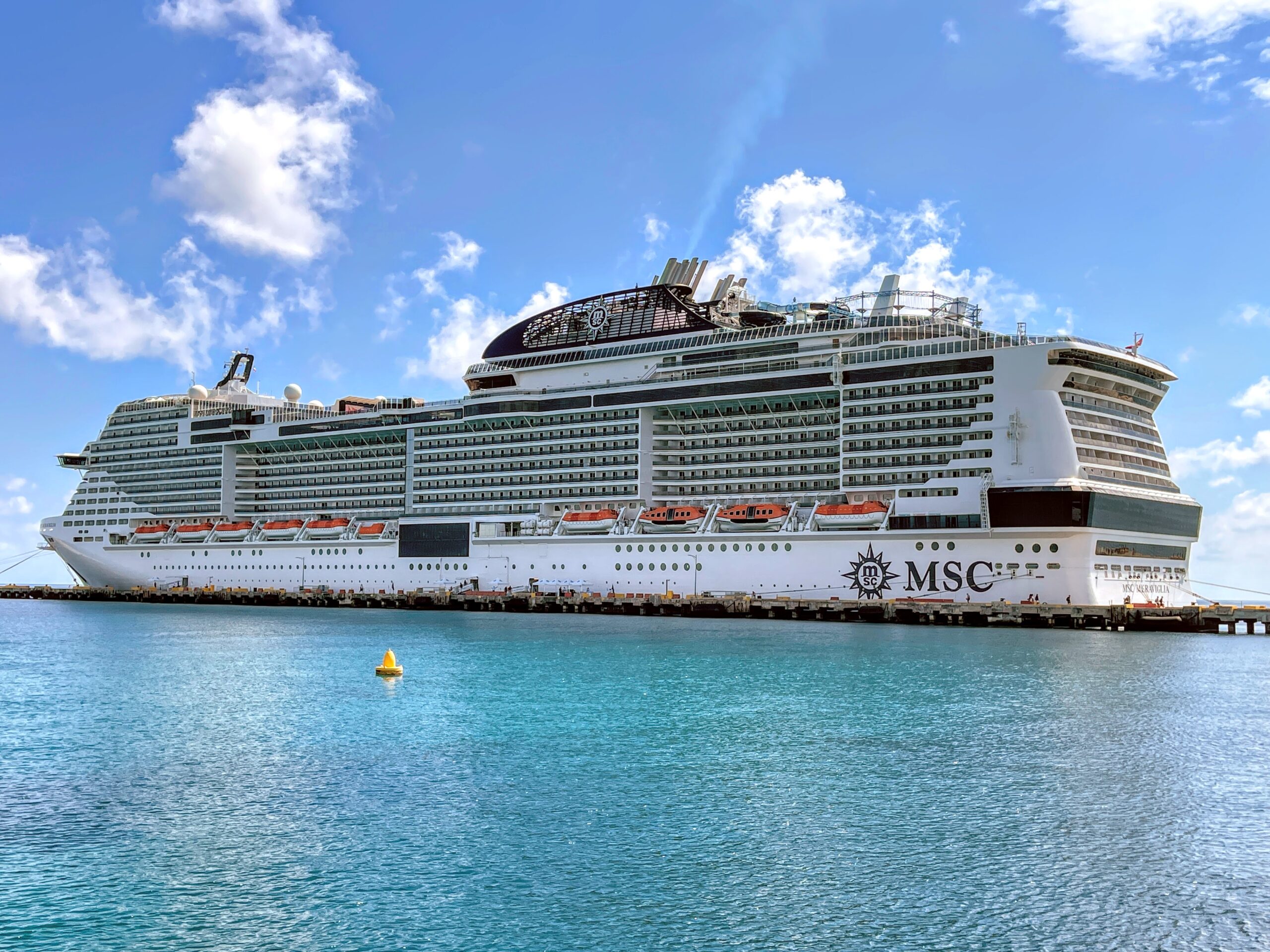 MSC Meriviglia docked in Costa Maya, Mexico.
